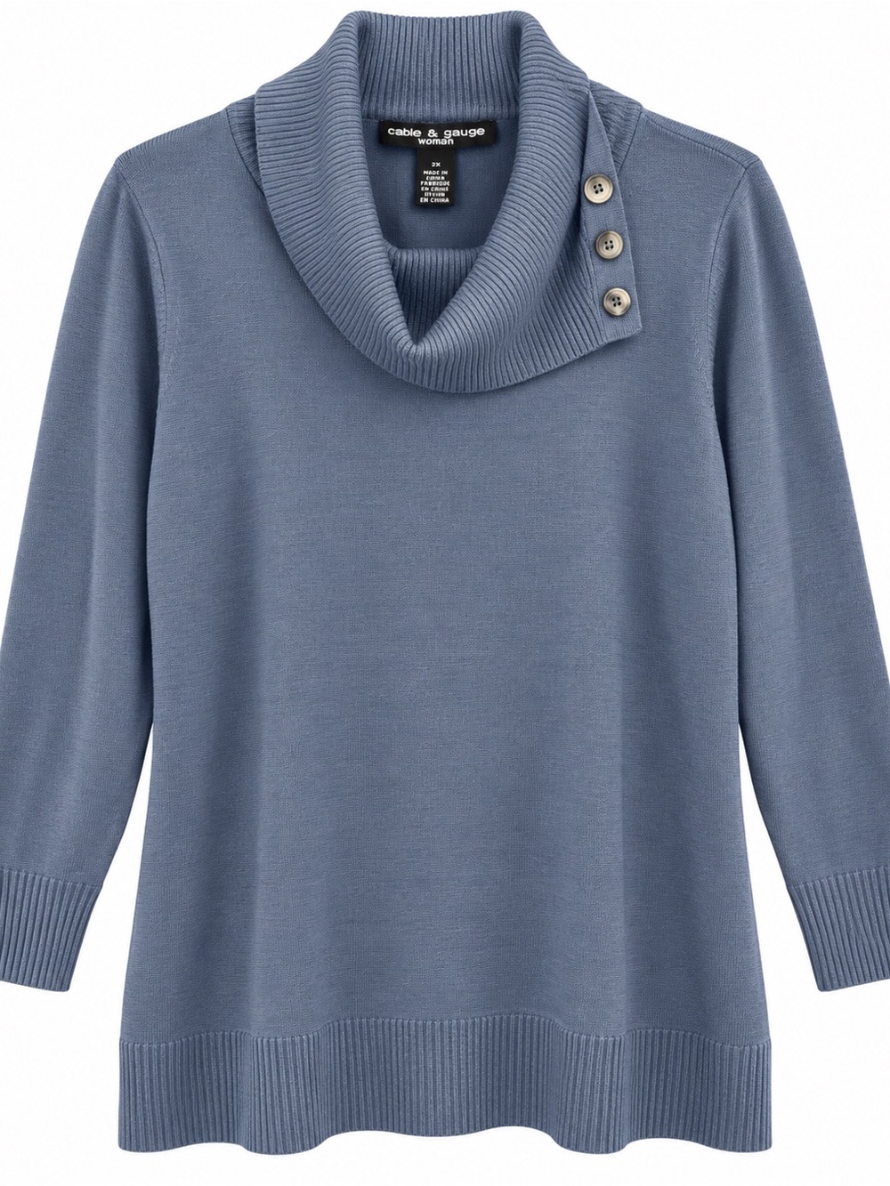2x Cable & Gauge Slate Blue Button-Trim Cowl Neck Sweater